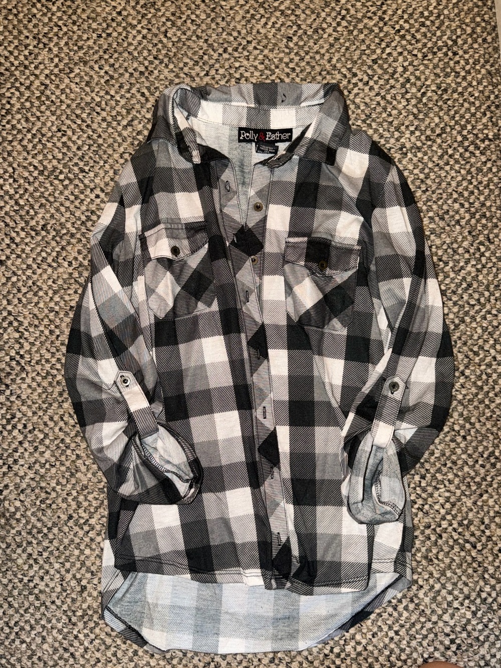 Polly & Esther Black and White Plaid Button-Down Shirt